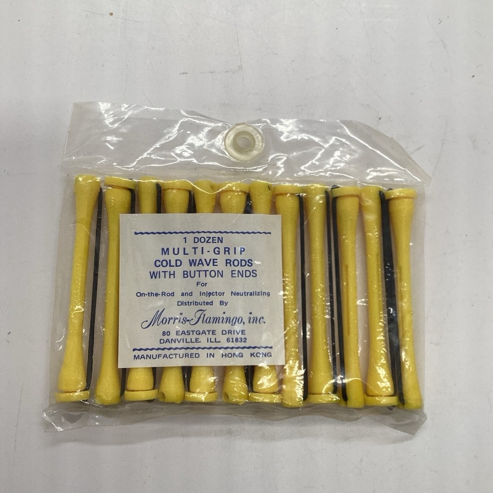 Vintage Morris-Flamingo 1 Dozen Multi-Grip Cold Wave Rods With Button Ends NOS